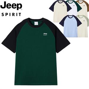 지프 JEEP SPIRIT 남자 공용 순면 라운드 반팔 티 슬림핏 배색 상의 JP38957