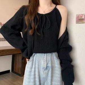 아로하스타일 민소매 니트 나시 가디건 세트 W727 신축성좋은니트