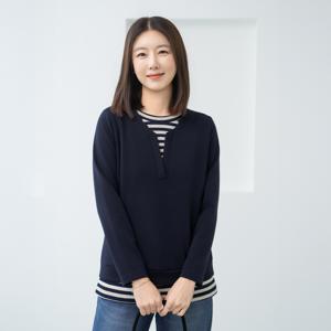 엄마옷 마담4060 티셔츠 중년여성 데일리 줄지레이어드스판-YTE2512054-중년여성의류 50대여성의류