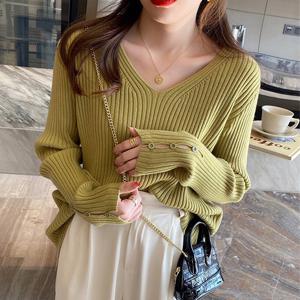 55-66 브이넥니트 여성 봄 가을 겨울 슬림핏 긴팔 아크릴 여자골지니트 ODM-KNIT03