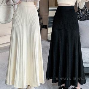 A라인 롱 스커트 미디 롱 골지 니트 여성스커트 데일리룩 빅사이즈 롱 치마 하이웨스트에 미디스커트