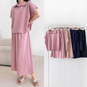 여성 트레이닝 치마 세트 카라 반팔 pk 티셔츠 여름 밴딩 스커트