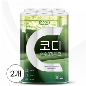 코디 순수 3겹 데코 화장지 30M 30롤 2개 470790