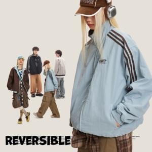 리버시블 양면 스틱 라이닝 스탠드 칼라 재킷 남여봄가을 루즈핏 캐주얼 커플 아우터