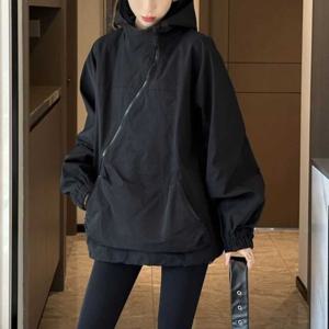 캐주얼 재킷 여성 루즈핏 점퍼 윈드 브레이커 후드 바람막