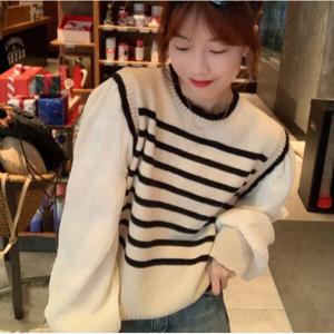 여성 블링 스트라이프 긴팔 블라우스 니트 티셔츠