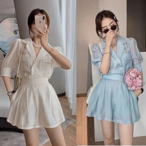 여름 빅사이즈 여성 반팔 정장 치마반바지 투피스