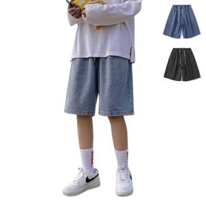 여름 남자 청반바지 편안한 남성 5부 청바지 반바지 세미 와이드 루즈핏 밴딩