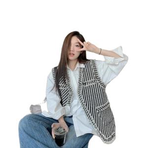 프렌치 샤무드 조끼 코트 여 가을 고급스러운 느낌 루즈핏 퍼 민소매 나그랑 상의 트렌드