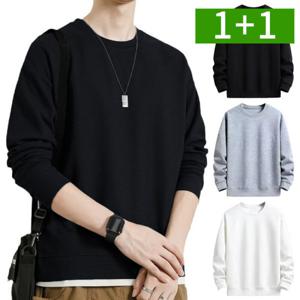 1+1 오버핏 무지 남자 맨투맨 라운드 봄 가을 기본 빅사이즈 긴팔 티셔츠
