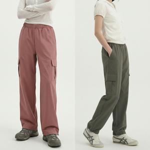 여성 카고 와이드팬츠 스트링 밴딩 데일리 바지