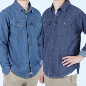 남자 청남방 긴팔 작업복 봄 여름 가을 상의 셔츠 용접 스판 데님 워크 셔켓 남방 청작업복 빅사이즈