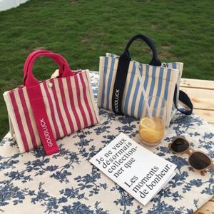 J2K 스트라이프 방수 캔버스 가방 크로스백 런치 보조 에코백 토트