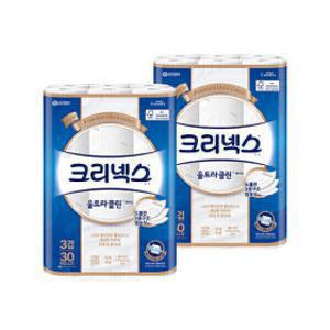 크리넥스 3겹 울트라클린 화이트 25MX30롤 2팩 화장지 휴지