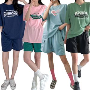 여성 트레이닝 세트 상하 봄 여름 와이드 팬츠 반바지 반팔 빅사이즈 홈웨어 츄리닝