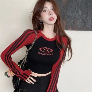 여자 래글런 슬림핏 긴팔 크콥티 긴소매 탑