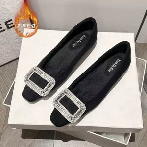 여성 겨울 스퀘어 큐빅 플랫 기모 단화