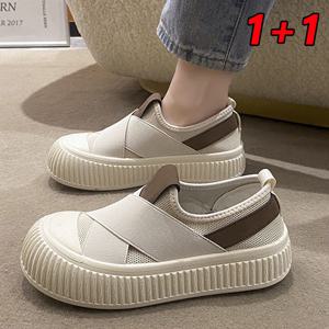 1+1여름 패션 슬립온 메쉬 여성화 키높이 신발 캐주얼 캔버스화