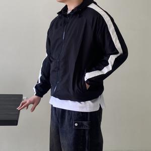 사이드 라인 오버핏 트랙 크롭 후드 바람막이 남자 집업 점퍼