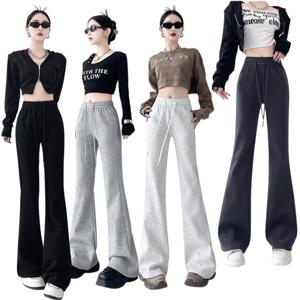 여성 따뜻한 하이웨이스트 슬림 와이드 롱팬츠 데일리 나팔 부츠컷 바지