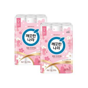 깨끗한나라 벚꽃 3겹 롤화장지 천연펄프 휴지 28m 60롤 최신리뉴얼