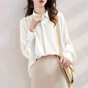 SUTA 봄 가을 퍼프 루즈핏 빅사이즈 오간자 블라우스 여성 셔츠 쉬폰 레드 퍼프 소매 오피스룩