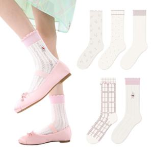 라일락화이트 주니어 중목양말 5족세트(R 5014)/성인착용가능