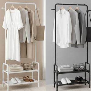 스탠드 옷걸이 수납 선반 스틸 2단 행거