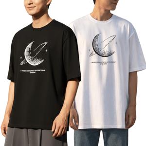 20수 고중량 순면 반팔티 우주여행 오버핏 빅사이즈 두꺼운 남성 여성 면티 남자 라운드 반팔 면 티셔츠