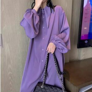 봄 셔츠 아우터 하프 루즈핏 긴팔 셔츠 무릎까지 오는 원피스 여