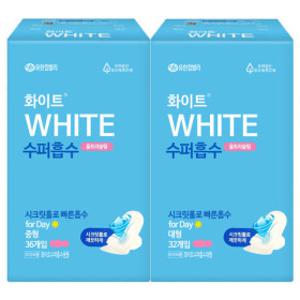 화이트 생리대 수퍼흡수 중형 36매구성/소형/대형/수퍼롱/오버/팬티라이너/울트라/슬림/롱/입는/순면