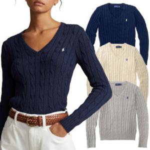 폴로 랄프로렌 여성 브이넥 꽈배기 니트