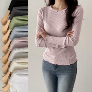 릴리 날라리 물결 면 모달 스판 여성 기본 이너 슬림핏 쫀쫀 긴팔 티셔츠