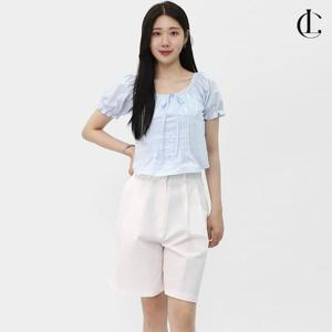 엘케이트 여자 블라우스 반팔 퍼프숄더 여름 리본 핀턱블라우스 LFR017