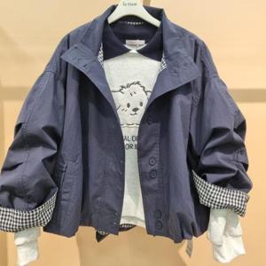 라티움 HC34 봄 안감배색체크  밑단밴딩 하이넥 루즈핏 봄점퍼 T2613jp10