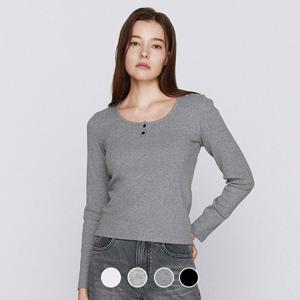 [지오다노] 여성 코튼 스판 버튼 헨리넥 긴팔 무지 면 티셔츠 326505