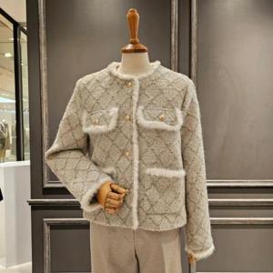 [아니베에프]A4CWJK520_체크 울 패딩 트위드 자켓