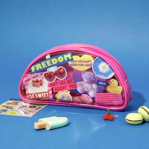 아트박스 멀티파우치 핑크 레트로 곰돌이 PVC