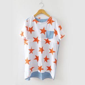 [마미누리]반팔 별나염 뒷배색 수유티 여름 수유복 지퍼형 상의