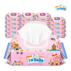 [아이러브베베]핑크 대용량 100매 20팩 캡형 아기물티슈