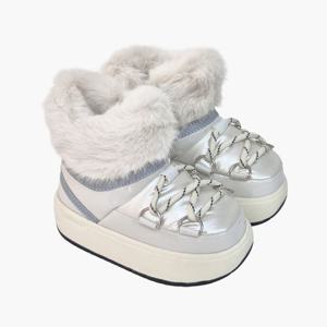 [베어파우(슈즈)][키즈] ARI 아리 3CM 토끼털 지퍼 양털 패딩부츠 화이트 K3042084RD-K