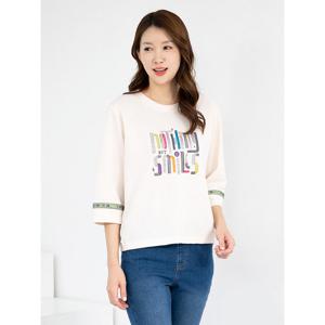 [모슬린]엄마옷 티셔츠 7부 라운드 면 레터링 603FGH030 마담/중