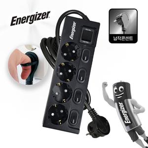 에너자이저 고용량 멀티탭 개별스위치 과부하차단 슬림 납작 블랙 4구 2M