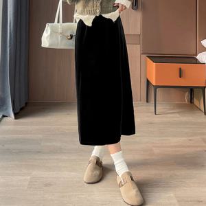 ATMARK (77까지)기모스트레잇밴딩벨벳스커트_AE59SK025G