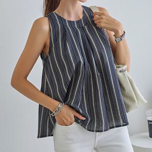 [나크21] 홀터넥 스트라이프 셔링 블라우스 NK42-T-93