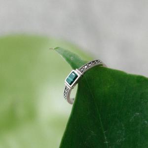 바이데이지 공작석 원석 직사각 실버 반지 Br0333