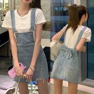 [브이와이][VY] 여자 쁘띠 러블리 SS 진 오버롤 서스펜더 청치마