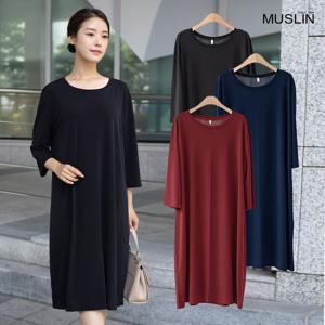 [모슬린]엄마옷 무지긴팔원피스 515FGH195 마담/중년여성/빅사이