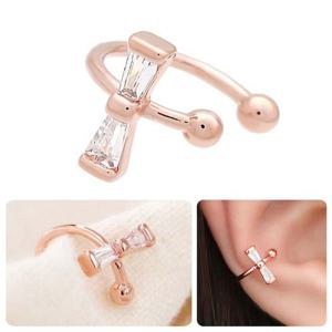 14KGP 큐빅 리본 로즈골드 링 귀찌 이어커프