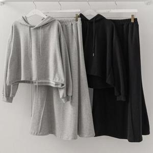 [강물처럼]빅사이즈투피스 V328L509 조임후드절개롱치마세트 YY